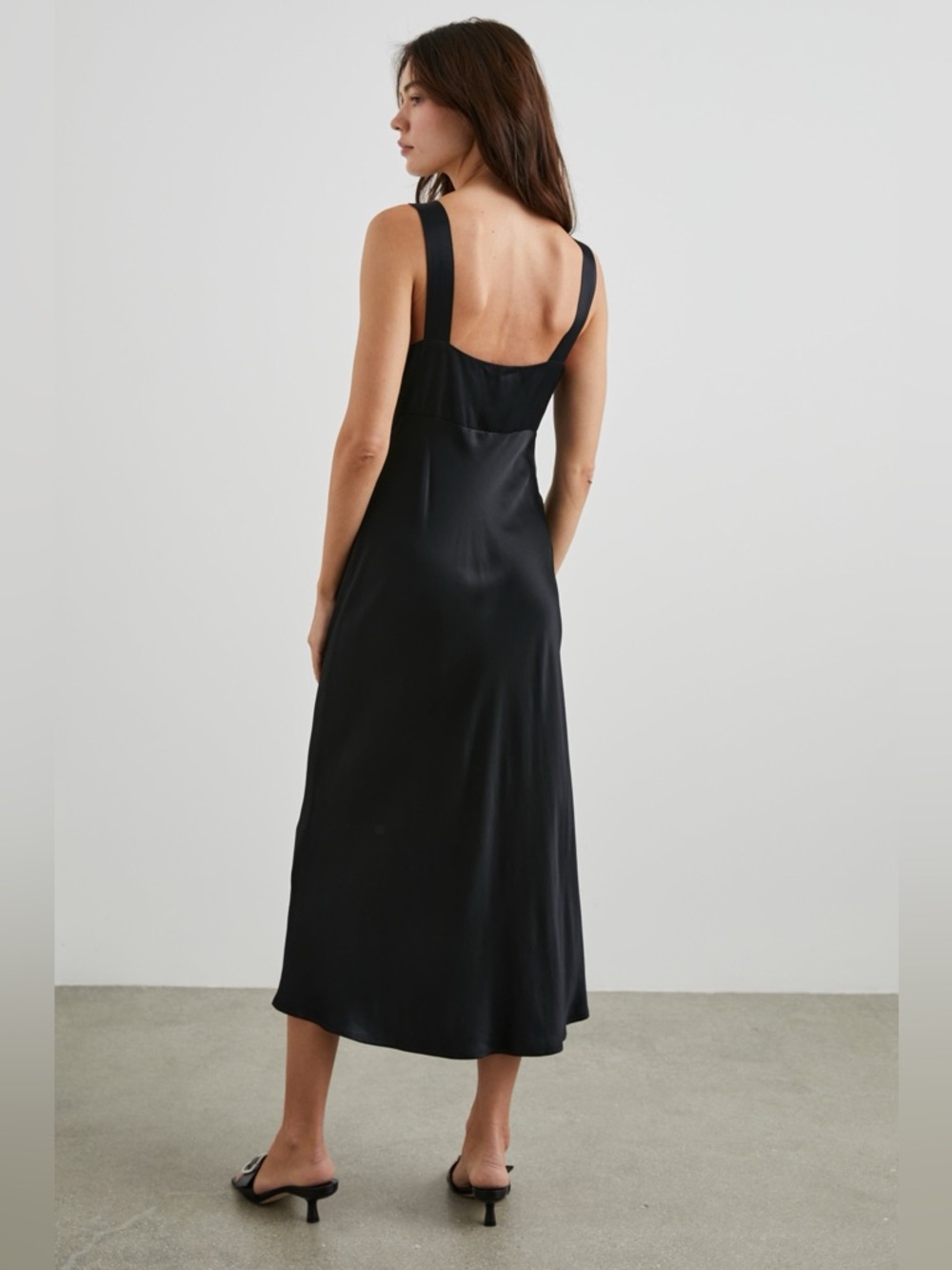 NWT Rails Jacinda Black Satin Midi Slip Dress Size Large - Picture 2 of 6